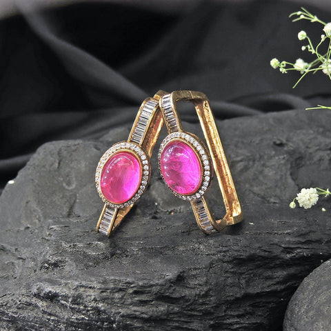 AD square earrings in pink – Indian American diamond pink square earrings USA – Joyrias