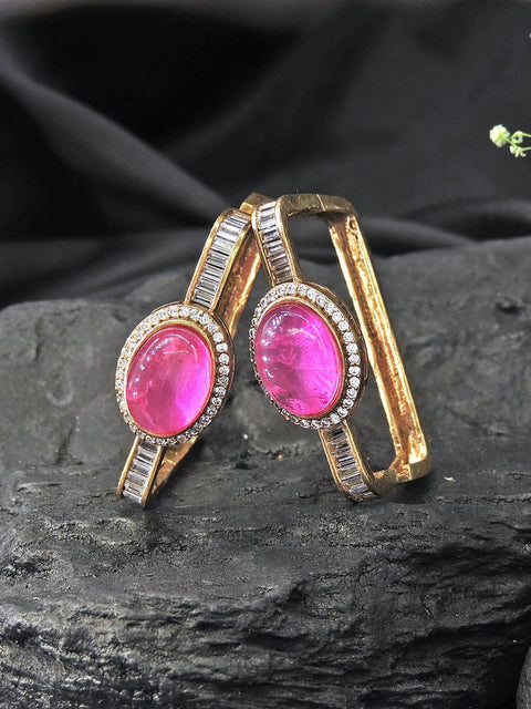 AD square earrings in pink – Indian American diamond pink square earrings USA – Joyrias