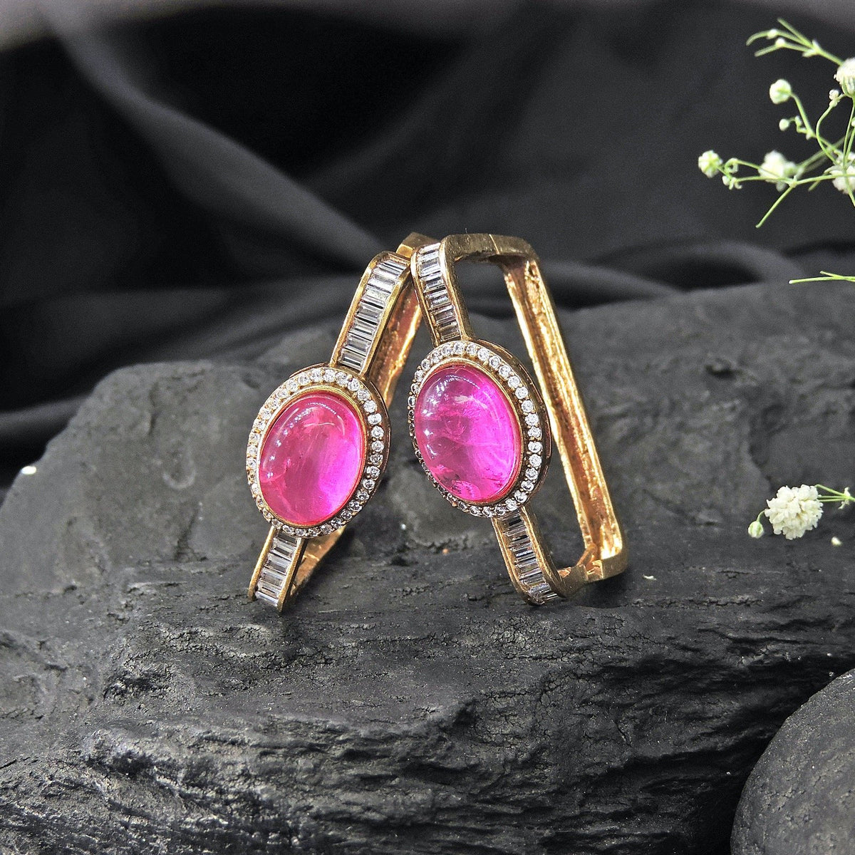 AD square earrings in pink – Indian American diamond pink square earrings USA – Joyrias