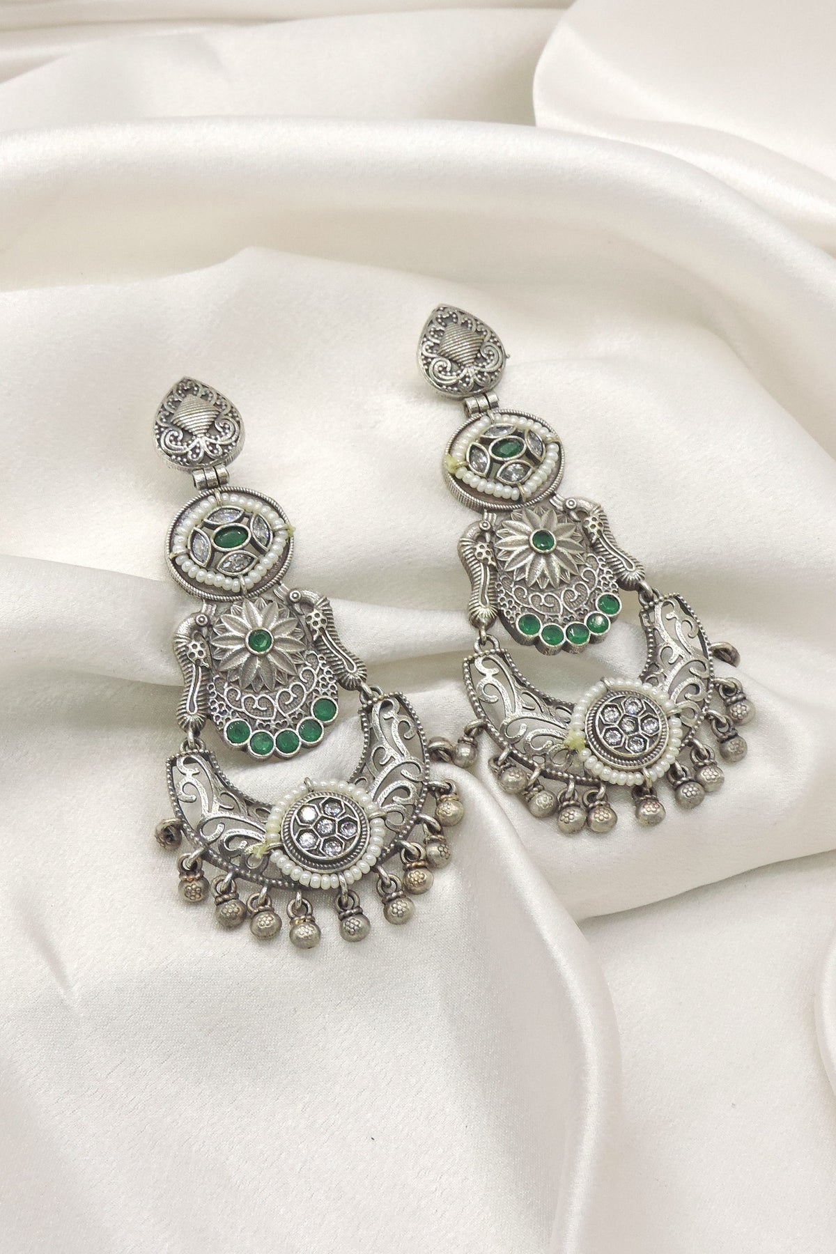 Blue Oxidised Chandbali Earrings