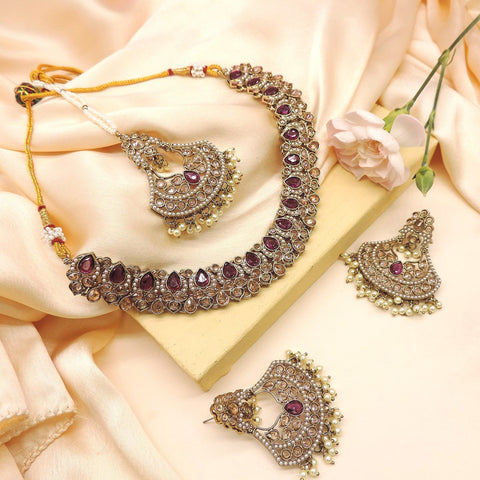 Maroon Kundan Necklace Set ? Bridal Choker with Statement Earrings Image 0