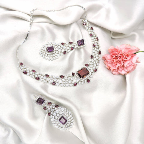 Premium CZ with brown doublet necklace set – Indian cubic zirconia necklace USA – Joyrias