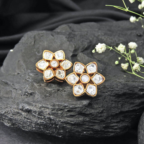 Flower Kundan stud earrings – Indian Kundan floral stud earrings for festive wear USA – Joyrias