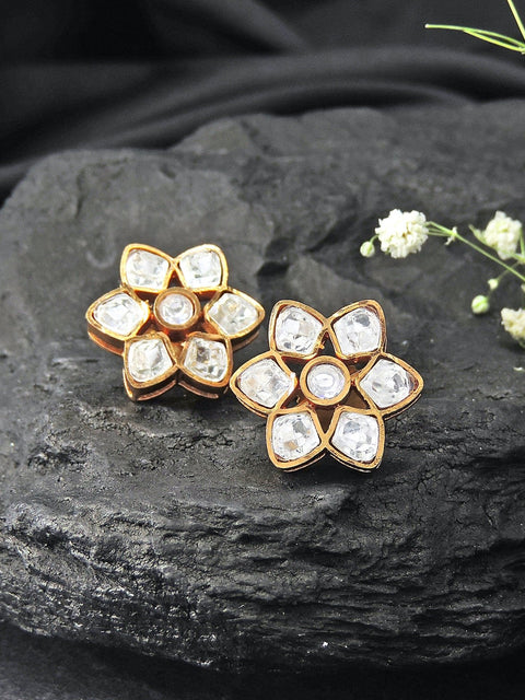 Flower Kundan stud earrings – Indian Kundan floral stud earrings for festive wear USA – Joyrias
