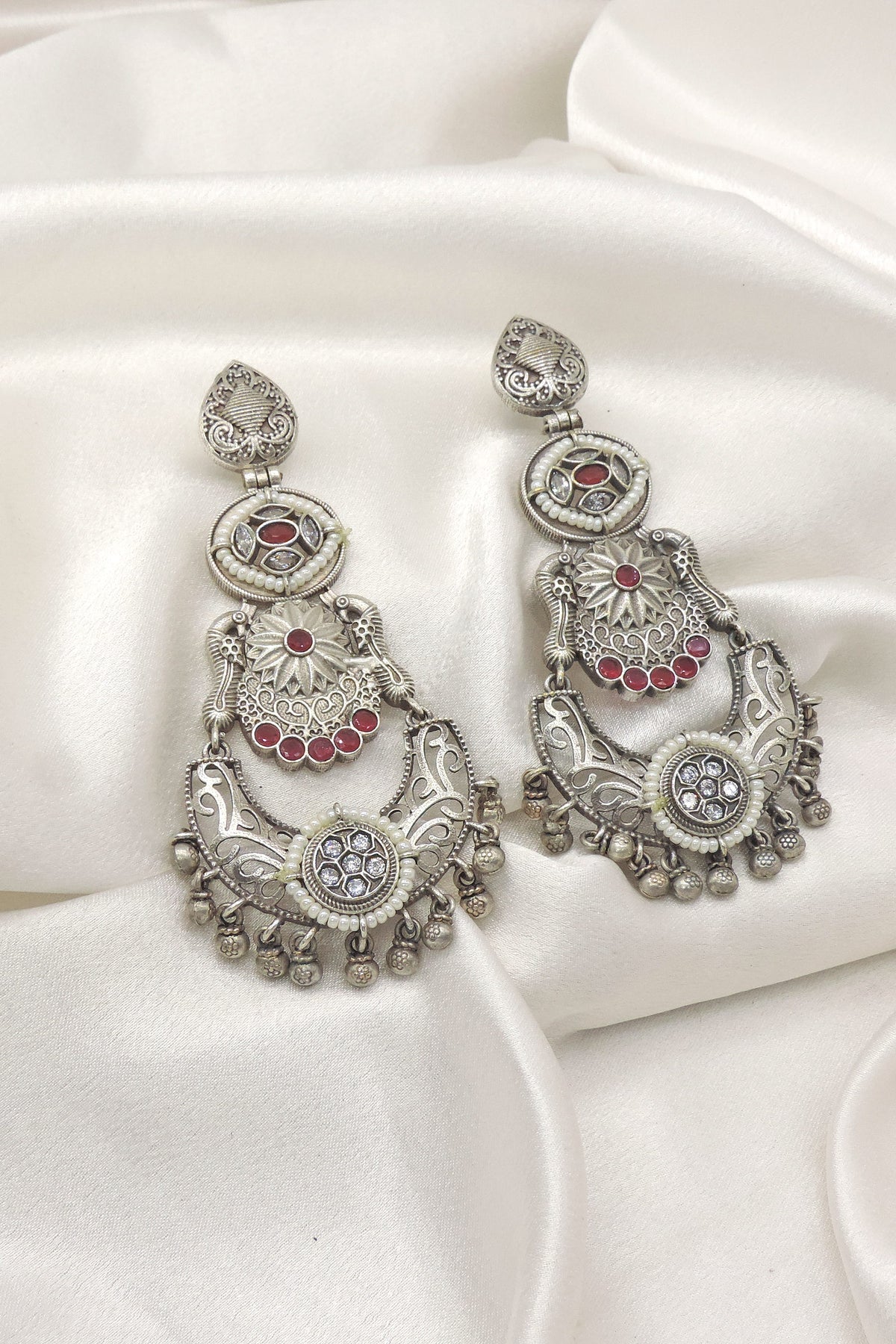 Blue Oxidised Chandbali Earrings
