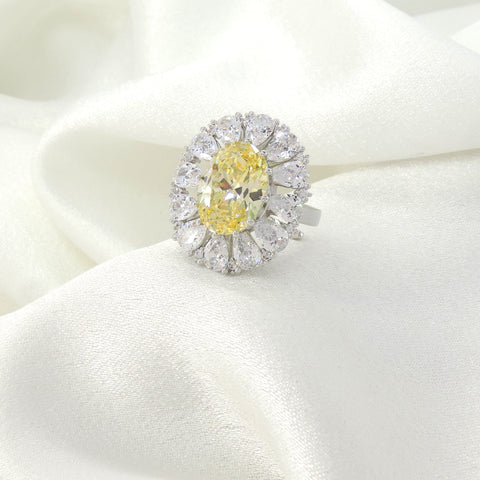Yellow Oval Halo CZ Ring by Joyrias