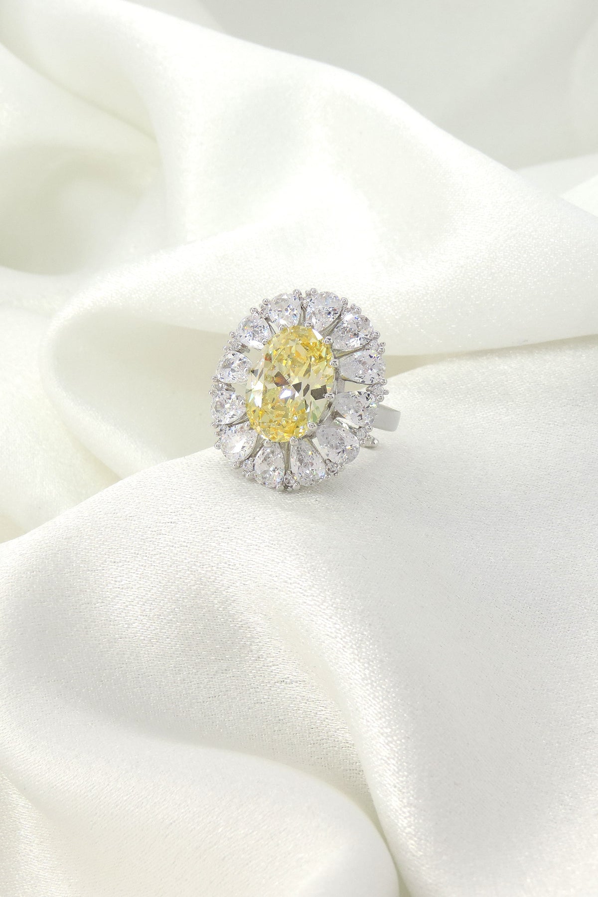 Yellow Oval Halo CZ Ring by Joyrias