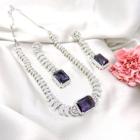 Purple doublet with CZ necklace set – Indian purple doublet necklace for weddings USA – Joyrias