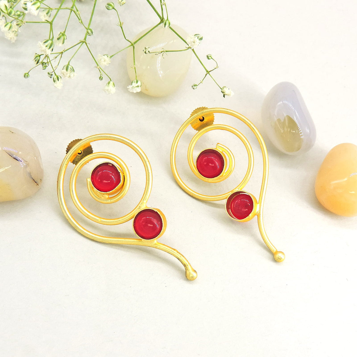 Gold Plated Brass Earrings with Orange stone
