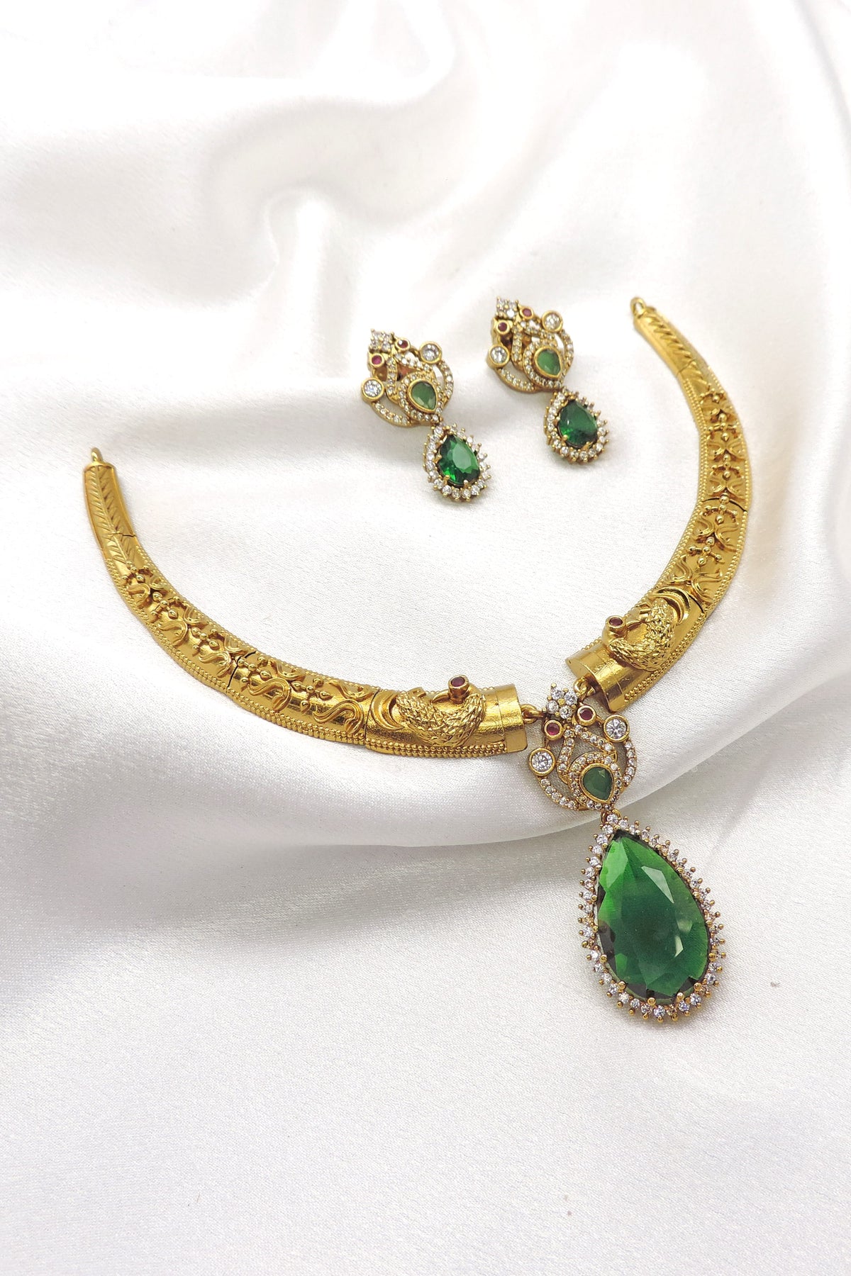Royal Emerald Peacock CZ Jewelry Set by Joyrias