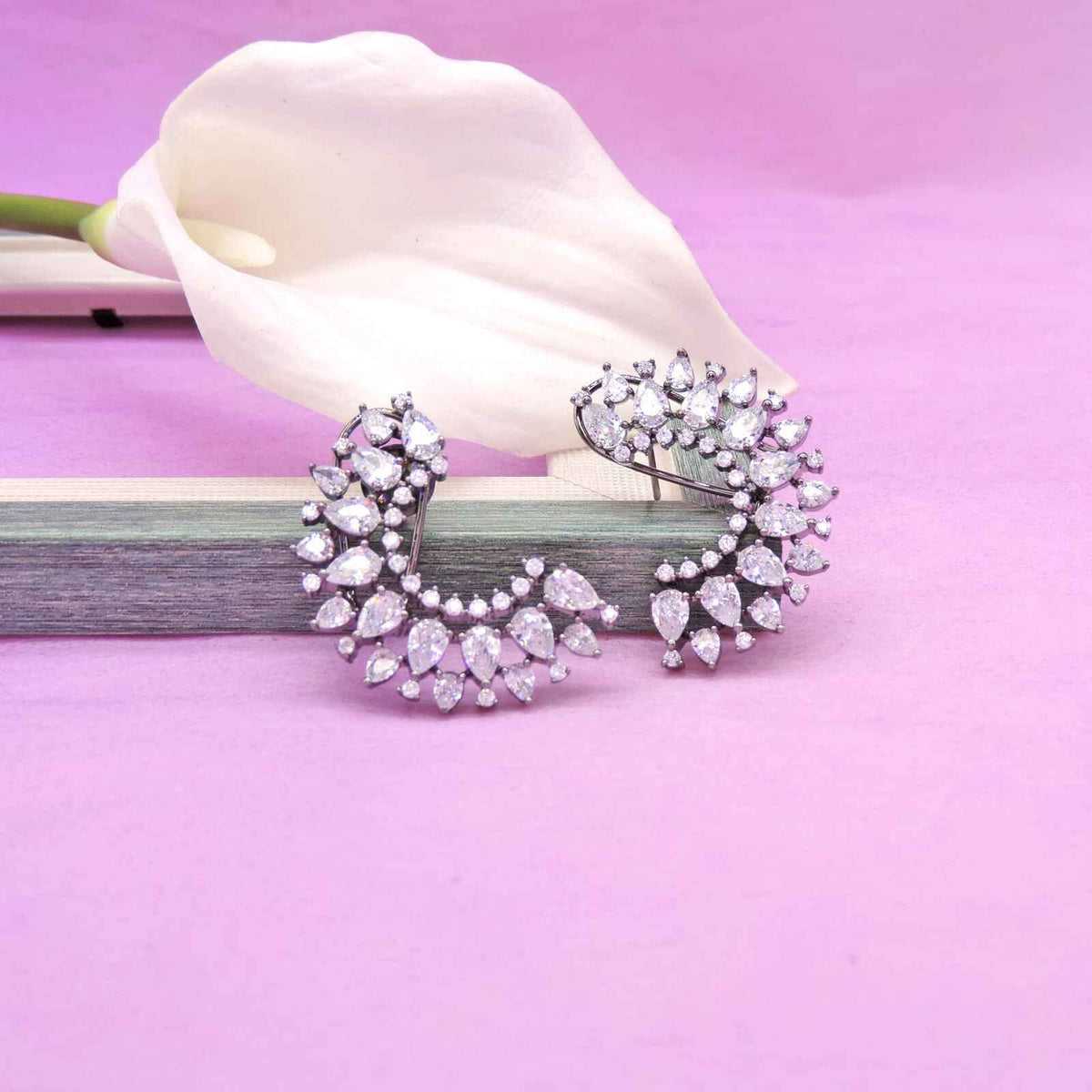 CZ earrings with Victorian finish – Indian Victorian style cubic zirconia earrings USA – Joyrias