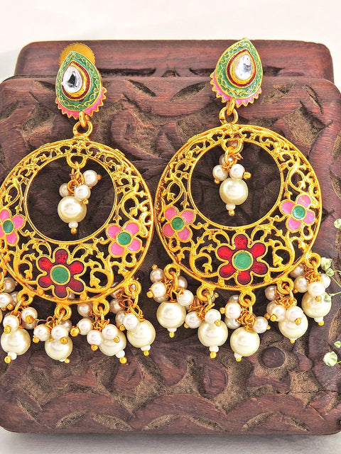 Gold tone earrings with meenakari – Indian meenakari gold earrings for ethnic wear USA – Joyrias