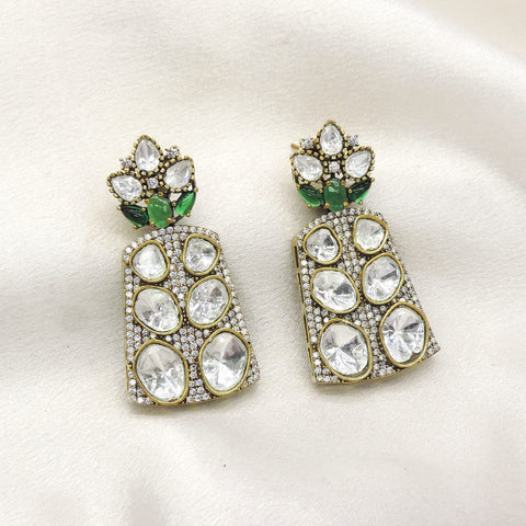 Emerald Kundan AD Drop Earrings by Joyrias