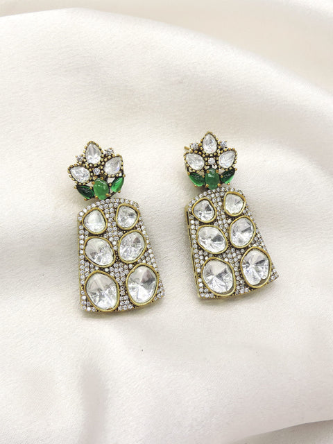 Emerald Kundan AD Drop Earrings by Joyrias