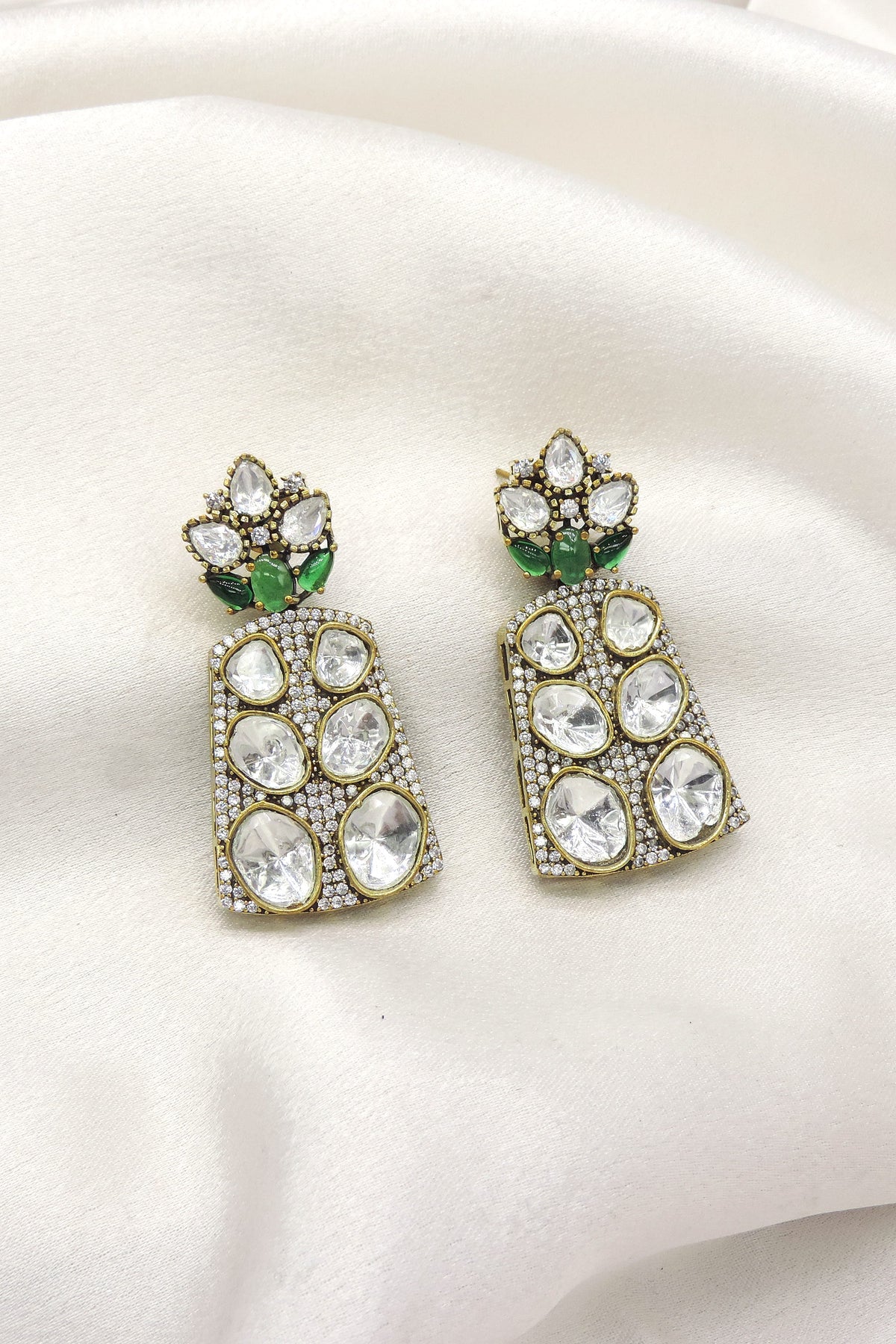 Emerald Kundan AD Drop Earrings by Joyrias