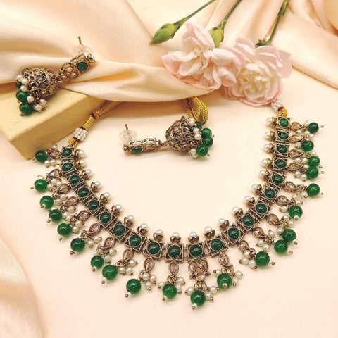 Emerald green Kundan bridal choker necklace set with jhumka earrings – Indian jewelry USA – Joyrias