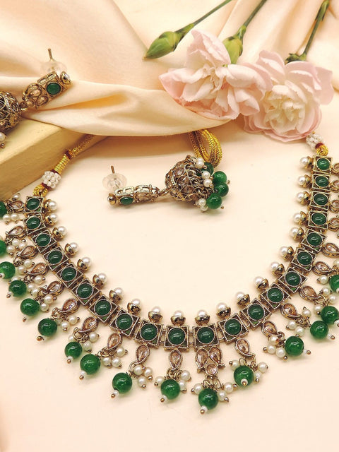 Emerald green Kundan bridal choker necklace set with jhumka earrings – Indian jewelry USA – Joyrias