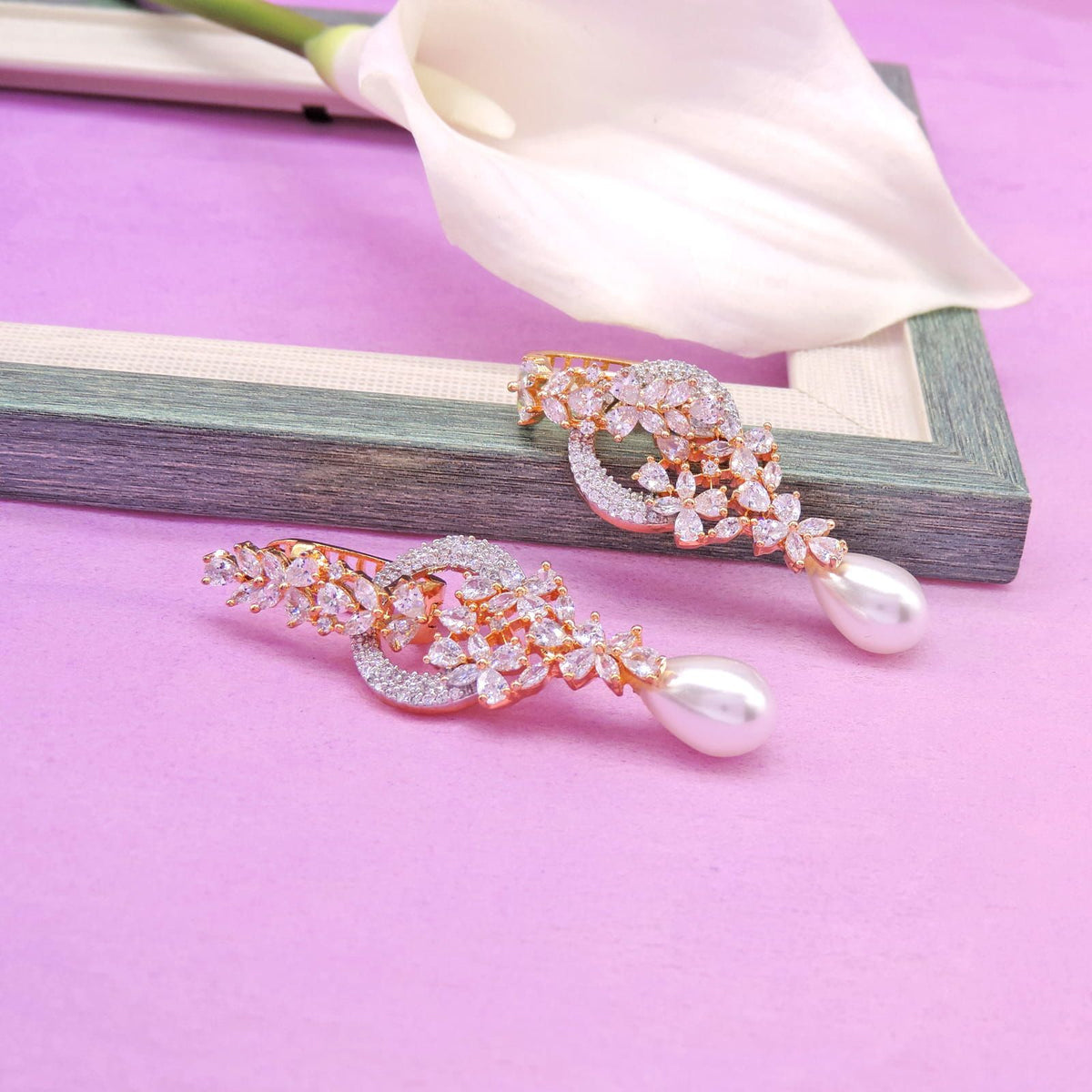 Golden AD Pearl Drop Earrings