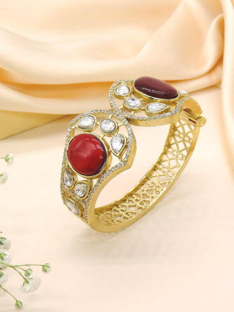 Gold plated dual ruby stone kada bangle with Kundan – Indian festive bangle USA – Joyrias