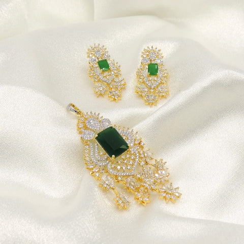 Elegant Green Stone AD Pendant Set