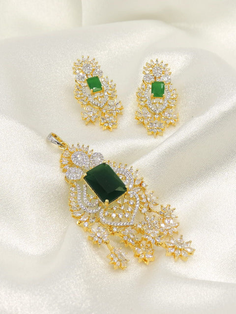 Elegant Green Stone AD Pendant Set