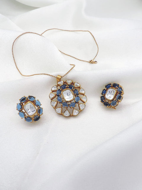 Blue kundan pendant set by Joyrias