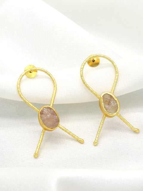 Raw Amethyst Geometric Drop Earrings in Gold | Minimal Statement Design