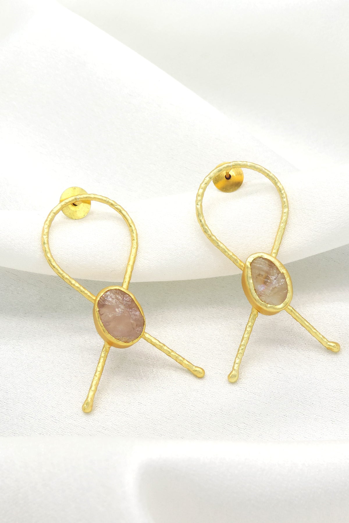 Raw Amethyst Geometric Drop Earrings in Gold | Minimal Statement Design
