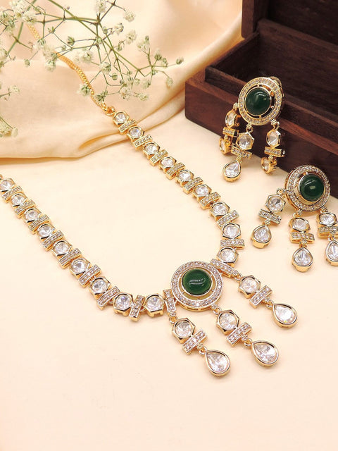 Emerald green and white Kundan gold finish bridal choker necklace with earrings – Indian jewelry USA – Joyrias