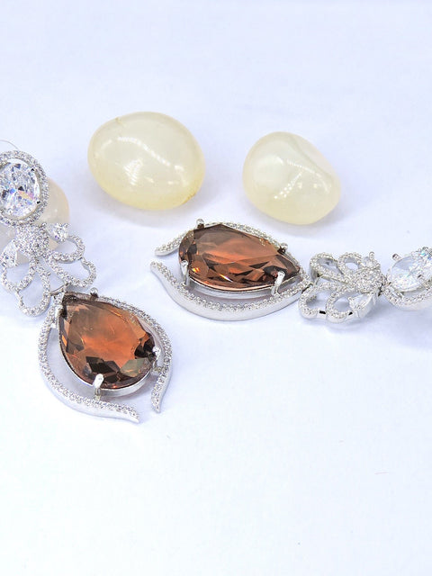 CZ earrings with brown stone – Indian cubic zirconia brown stone earrings USA – Joyrias