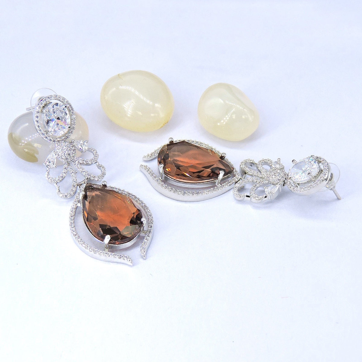 CZ earrings with brown stone – Indian cubic zirconia brown stone earrings USA – Joyrias