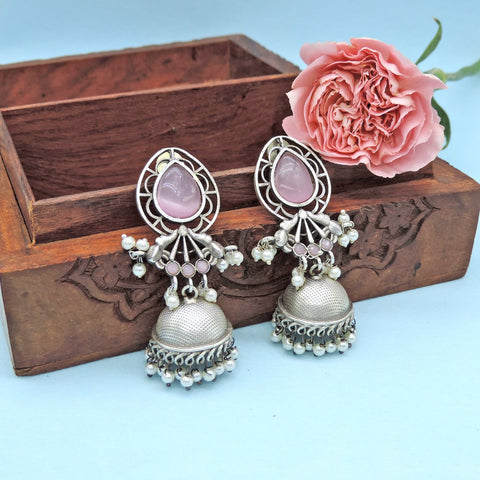 Pink Floral Feather Jhumka Image 0