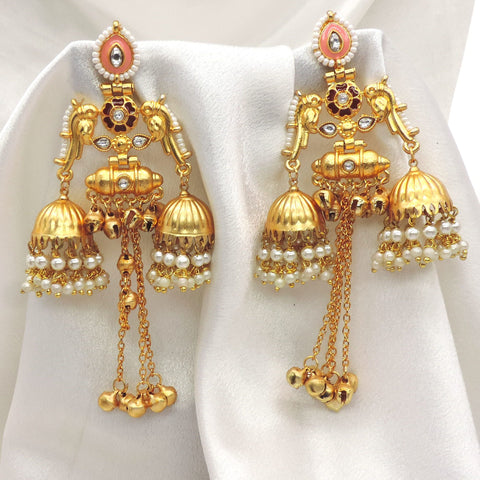 Peach Temple Jhumka Earrings by Joyrias
