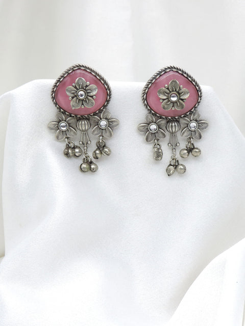 Oxidized Floral Ghungroo Drop Earrings