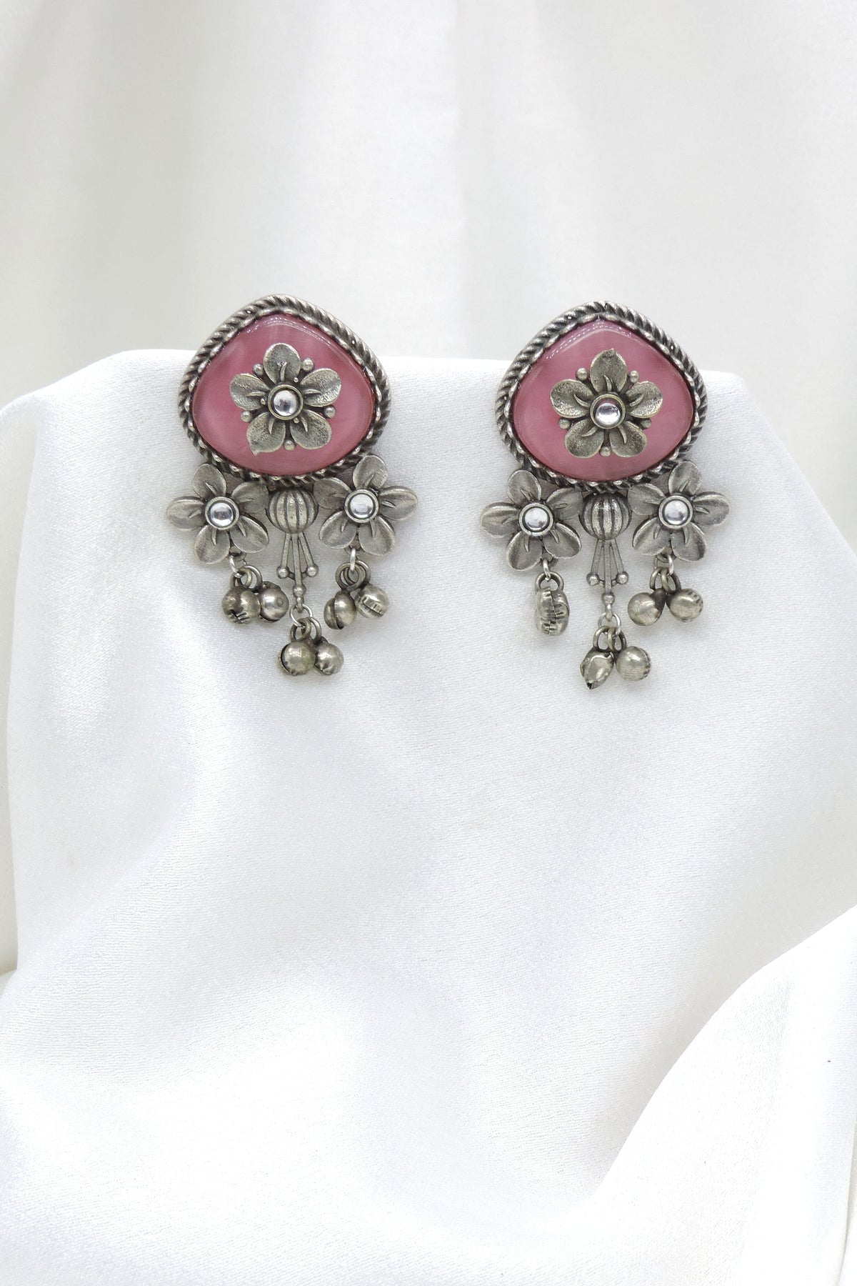 Oxidized Floral Ghungroo Drop Earrings
