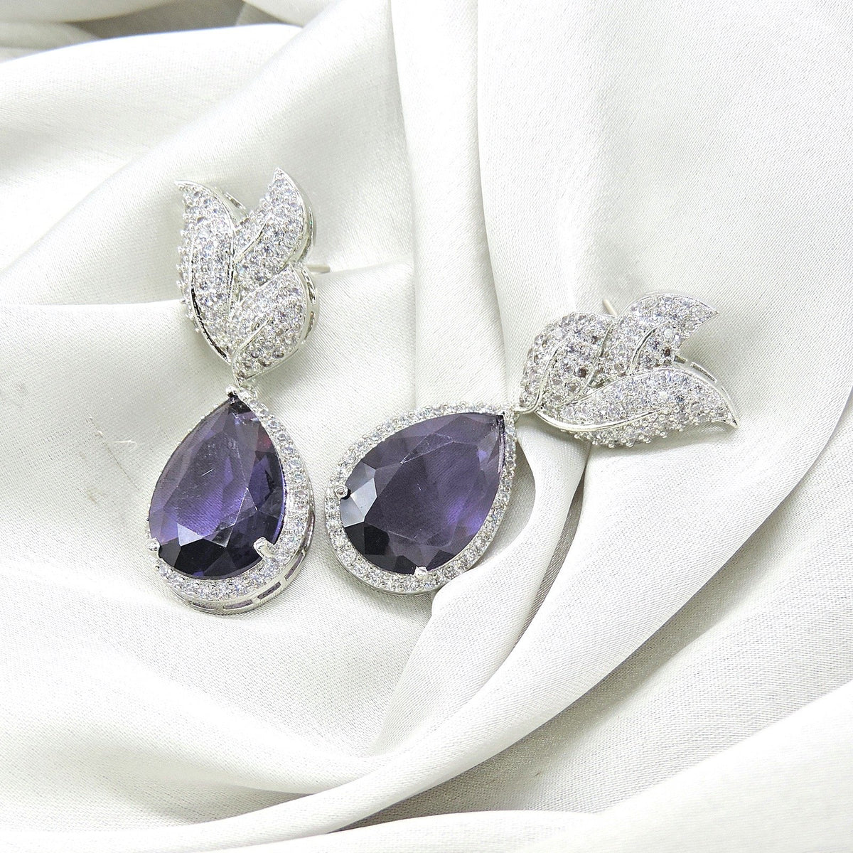 AD earrings in purple – Indian American diamond purple earrings for festive wear USA – Joyrias