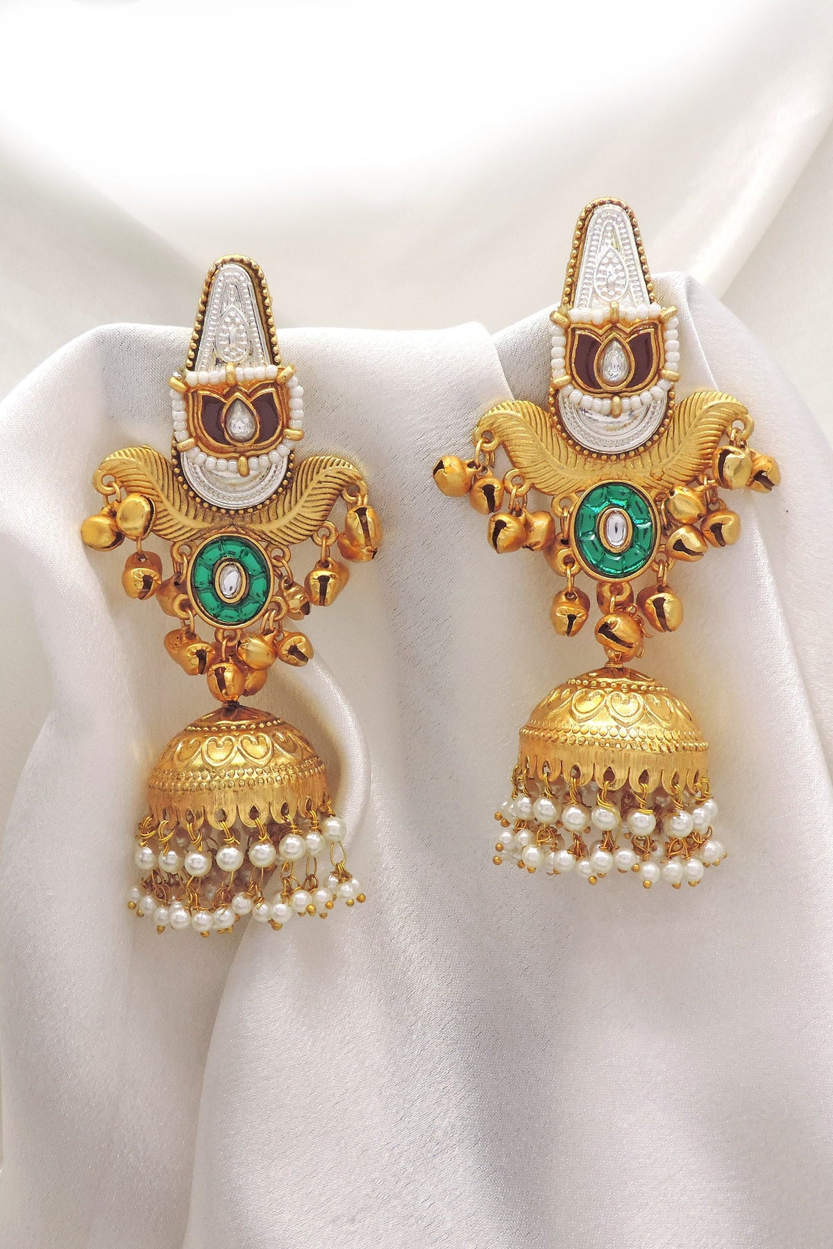 Traditional Green Jhumka Earrings by Joyrias