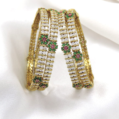 Jade ruby CZ AD floral bangle set with intricate accents by joyrias