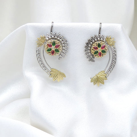 Oxidized traditional ear cuff earrings with intricate antique detailing by joyrias