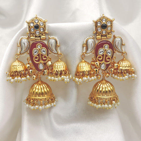 Traditional Pearl Jhumka Earrings by Joyrias