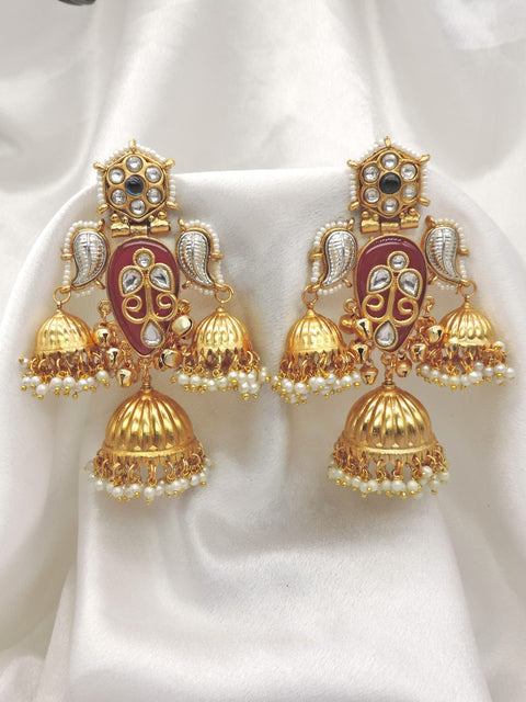 Traditional Pearl Jhumka Earrings by Joyrias