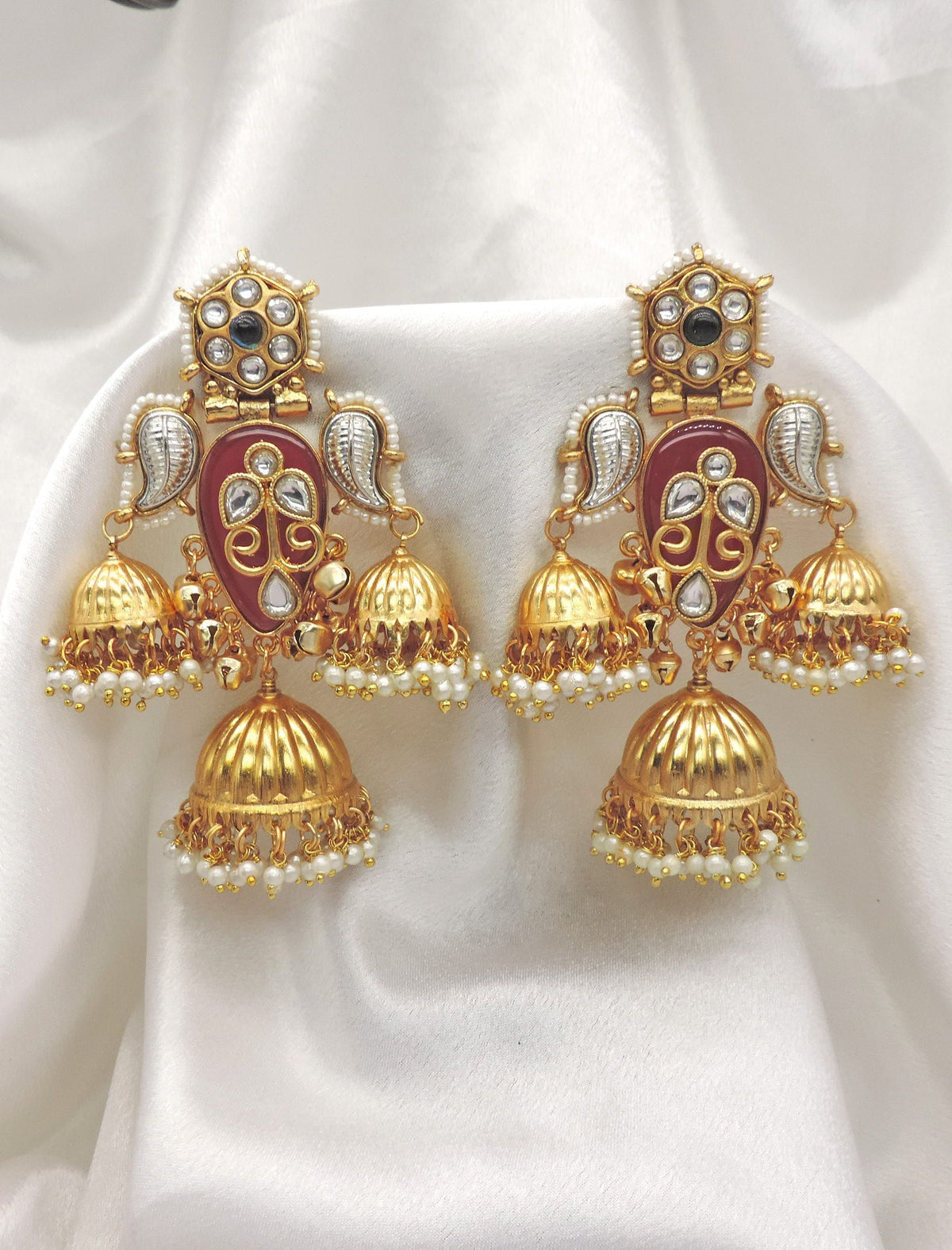 Traditional Pearl Jhumka Earrings by Joyrias