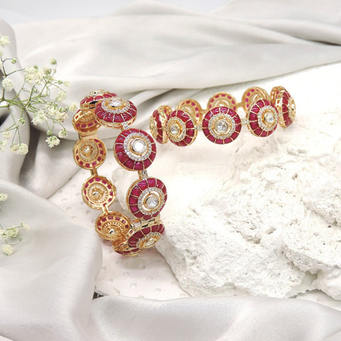 Ruby Red Moissanite Kundan Bangles ? Premium Gold Finish Traditional Kada Set Image 0