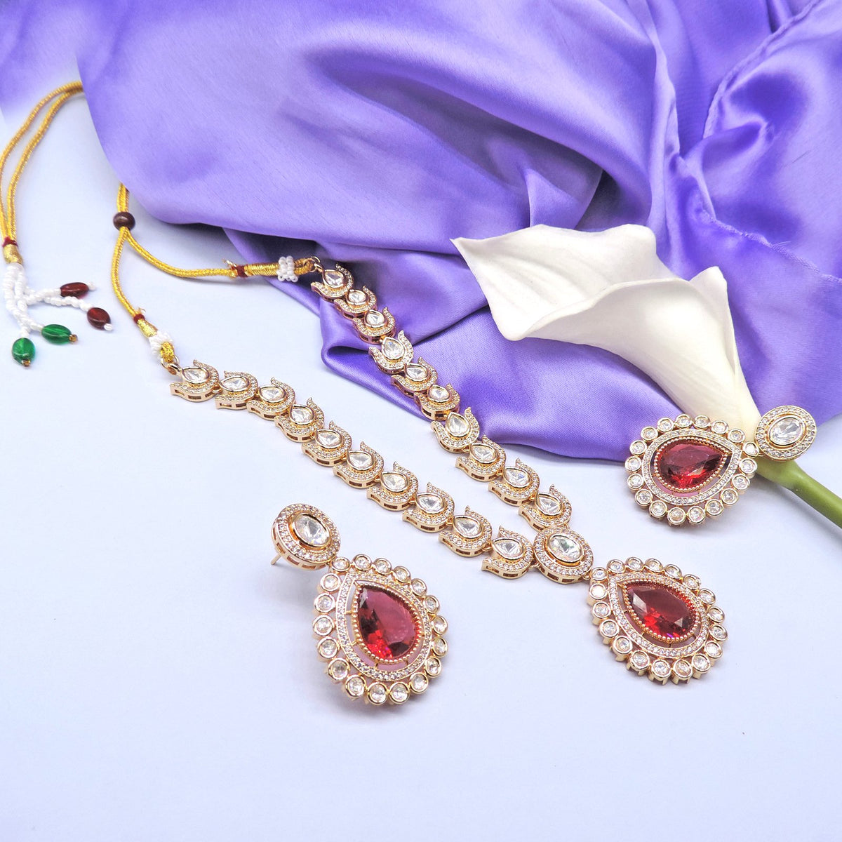 Red Stone with Kundan Necklace set Image 0