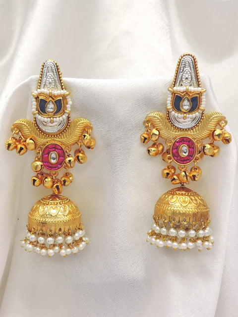 Ruby Traditional Jhumka Earrings by Joyrias