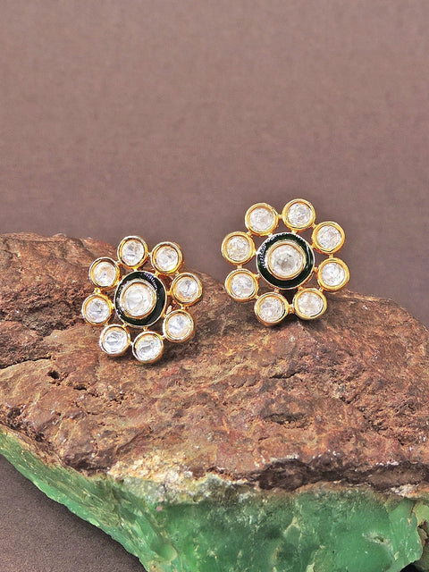 Kundan stud earrings with blue meenakari – Indian Kundan meenakari studs USA – Joyrias