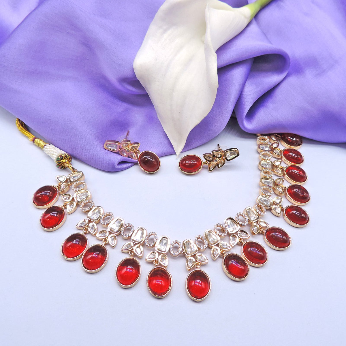 Kundan with red stones Necklace set Image 0