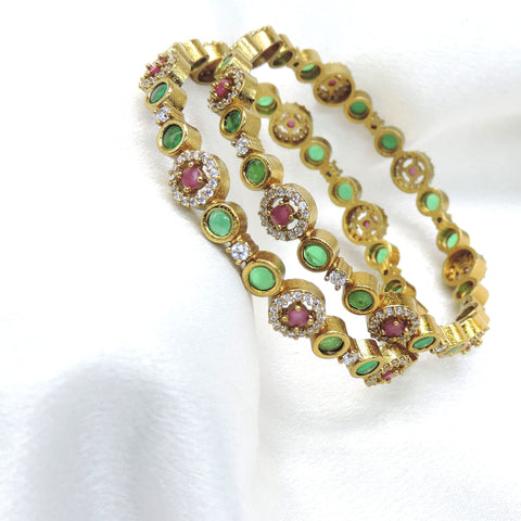 Jade ruby CZ AD bangle set with floral stone accents by joyrias