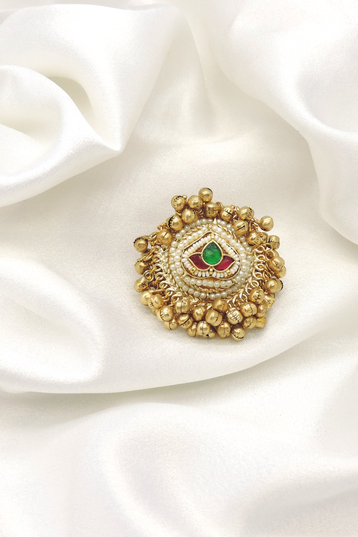 Oxidized Gold Pearl Kundan Ring