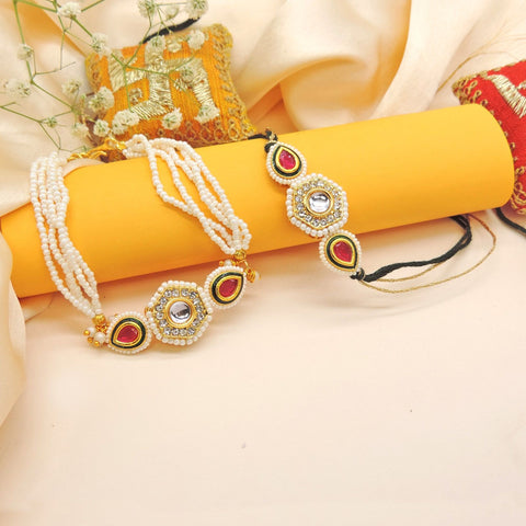 Ruby Pearl Bhaiya Bhabhi Rakhi Set by Joyrias